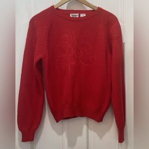 Suburban Petites Red Acrylic/Nylon Long Sleeve Vintage Sweater